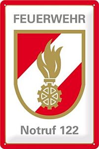 Blechschild "FEUERWEHR Notruf 122"