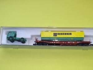 DB Taschenwagen Sdkmmss beladen mit Sattel "SCHENKER"